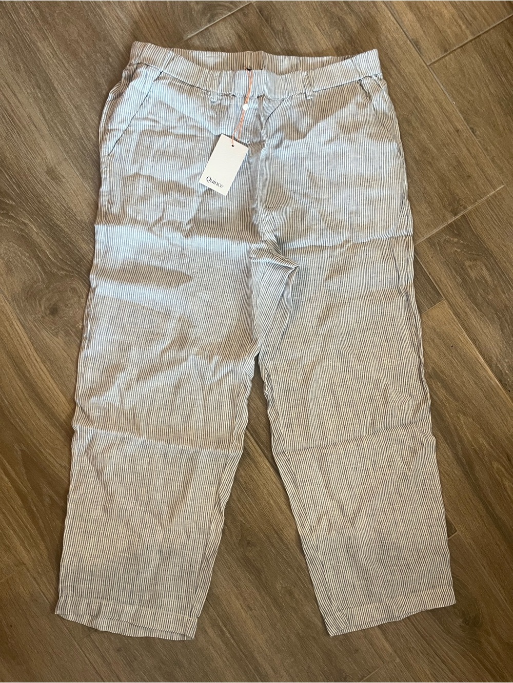 Quince Women's Striped Linen Blend Trousers - White & Blue